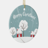 かわいい雪の家と木のクリスマス セラミックオーナメント (右)