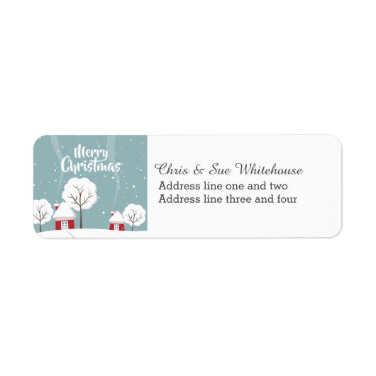 かわいい雪の家と木のクリスマス ラベル (正面)