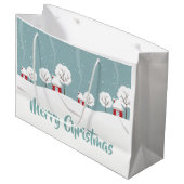 かわいい雪の家と木のクリスマス ラージペーパーバッグ (正面アングル)