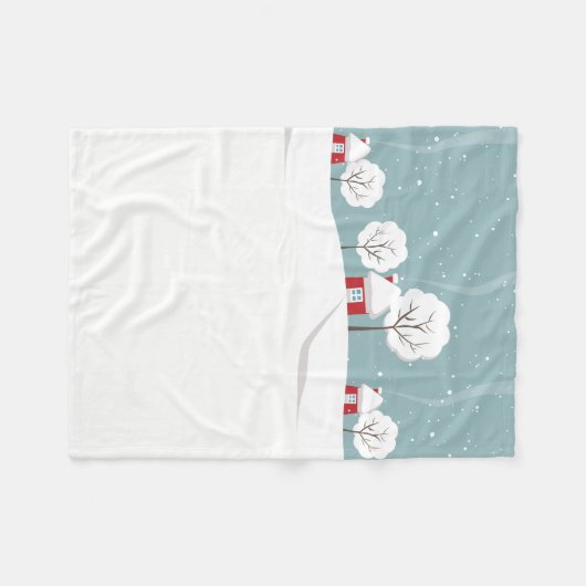 かわいい雪の家と木の冬 フリースブランケット (正面(横))