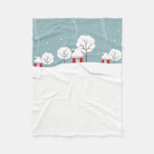 かわいい雪の家と木の冬 フリースブランケット (正面)