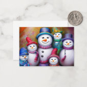 かわいい雪の家族の予算ミニクリスマス ノートカード (正面/裏面インサイチュ)