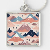 かわいい雪の山と星のパターンピンク キーホルダー (正面)