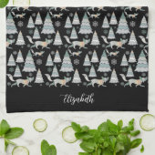 かわいい雪の森と魅力的キツネ キッチンタオル (折り畳み)