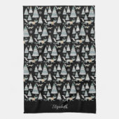 かわいい雪の森と魅力的キツネ キッチンタオル (縦)