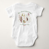 かわいい雪の森の動物シーン私の初めてのクリスマス ベビーボディスーツ (裏面)