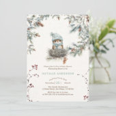 かわいい雪の森の青い鳥の巣の赤ちゃんシャワー 招待状 (スタンド正面)