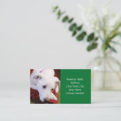 かわいい雪の白い子犬グリーンクリスマス 名刺 (スタンド正面)