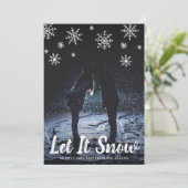 かわいい雪の結晶を入れて写真クリスマス シーズンカード (スタンド正面)