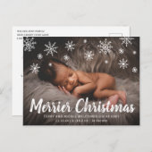 かわいい雪の結晶フォトホリデー誕生のお知らせ 案内ポストカード (正面/裏面)