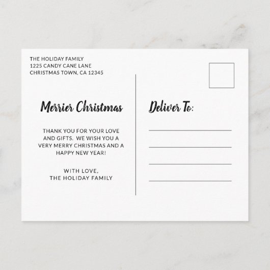 かわいい雪の結晶フォトホリデー誕生のお知らせ 案内ポストカード (裏面)