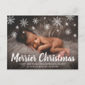 かわいい雪の結晶フォトホリデー誕生のお知らせ 案内ポストカード (正面)