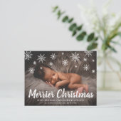 かわいい雪の結晶フォトホリデー誕生のお知らせ 案内ポストカード (スタンド正面)