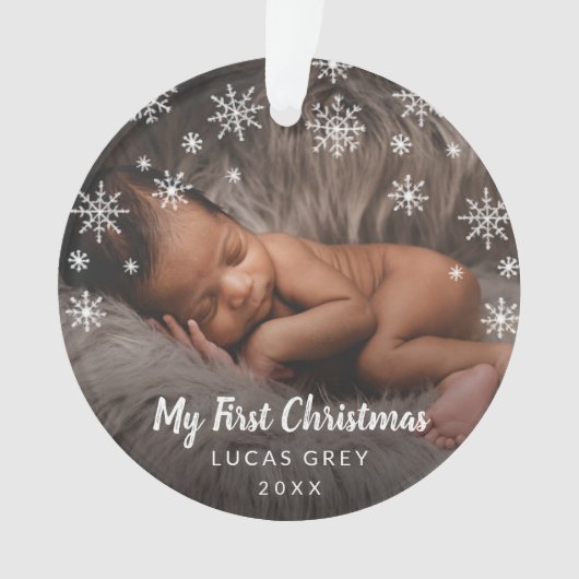 かわいい雪の結晶ベビー写真マイ初めてのクリスマス オーナメント (正面)