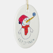 かわいい雪の雪だるまとスノーフレーク セラミックオーナメント (右)