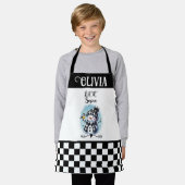 かわいい雪の雪だるまとパター市松模様にン エプロン (着用した状態)