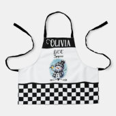 かわいい雪の雪だるまとパター市松模様にン エプロン (正面)