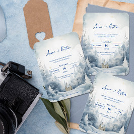 かわいい雪の風景の冬の結婚式招待状 マグネット