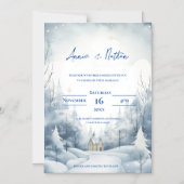 かわいい雪の風景の冬の結婚式 マグネット招待状 (正面)