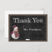 かわいい雪ガールチョークボードサンキュー先生 サンキューカード (正面/裏面)