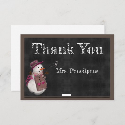 かわいい雪ガールチョークボードサンキュー先生 サンキューカード (正面/裏面)