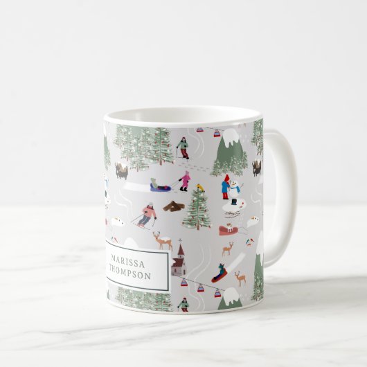 かわいい雪スキー山スキー場風景 コーヒーマグカップ (正面右)