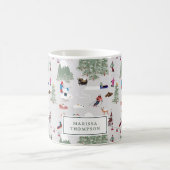 かわいい雪スキー山スキー場風景 コーヒーマグカップ (中央)