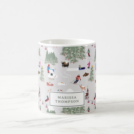 かわいい雪スキー山スキー場風景 コーヒーマグカップ (中央)