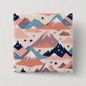 かわいい雪山と星のパターンピンク 缶バッジ (正面)
