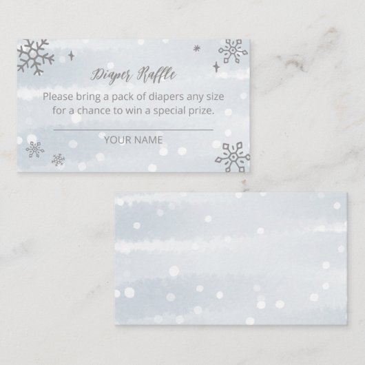 かわいい雪片ウィンターベビーシャワーおむつラッフル エンクロージャーカード (正面/裏面)