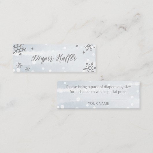 かわいい雪片ウィンターベビーシャワーおむつラッフル スキニー名刺 (正面/裏面)