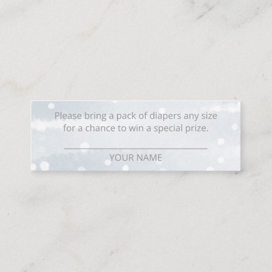 かわいい雪片ウィンターベビーシャワーおむつラッフル スキニー名刺 (裏面)