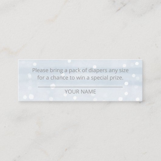 かわいい雪片ウィンターベビーシャワーおむつラッフル スキニー名刺 (裏面)