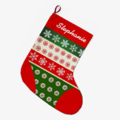 かわいい雪片パターン ラージクリスマスストッキング (正面 (吊り時))