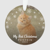 かわいい雪片フォトキャットマイ初めてのクリスマス オーナメント (正面)
