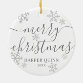 かわいい雪片フォトベビーマイ初めてのクリスマス セラミックオーナメント (裏面)