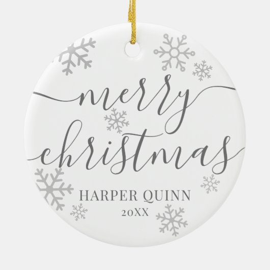 かわいい雪片フォトベビーマイ初めてのクリスマス セラミックオーナメント (裏面)