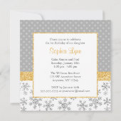 かわいい雪片銀金ゴールド冬のオンダーランド写真 招待状 (裏面)