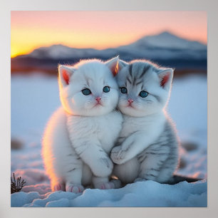 かわいい雪猫 ポスター