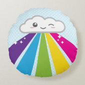 かわいい雲および虹の円形の枕 ラウンドクッション (正面)
