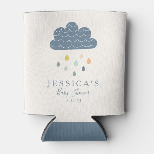 かわいい雲と雨の滴を青い赤ちゃんシャワー 缶クーラー (正面)
