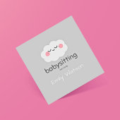 かわいい雲のピンクグレー ベビーシッター スクエア名刺