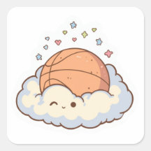 かわいい雲の上でのバスケットボール ステッカー