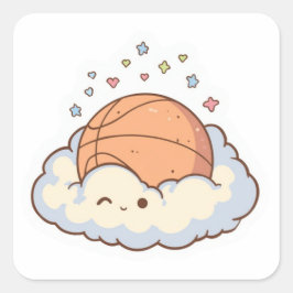 かわいい雲の上でのバスケットボール ステッカー