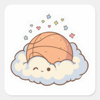 かわいい雲の上でのバスケットボール ステッカー