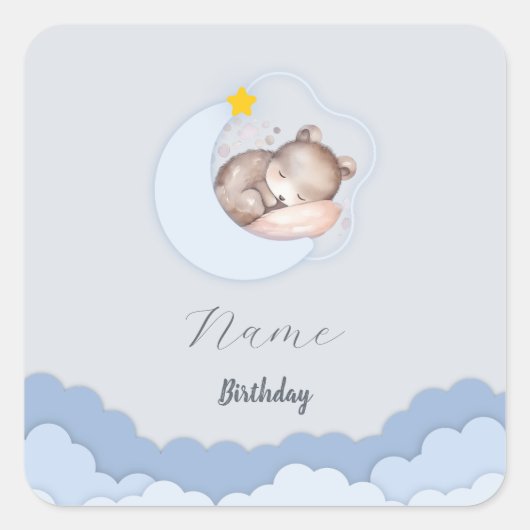 かわいい雲の誕生日パーティーの装飾 スクエアシール (正面)