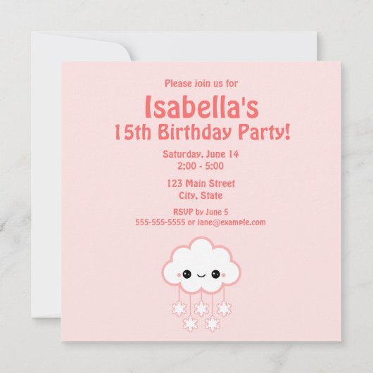 かわいい雲の誕生日 招待状 (裏面)