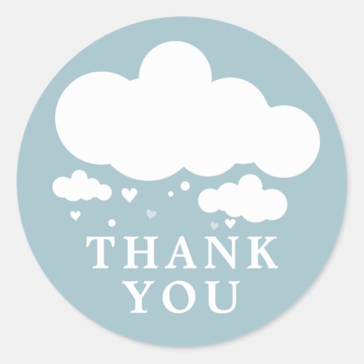 かわいい雲の雨ハート赤ちゃんシャワーありがとう ラウンドシール (正面)