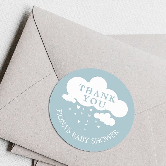 かわいい雲の雨ハート赤ちゃんシャワーありがとう ラウンドシール