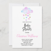 かわいい雲の雨レインボーウォーター色ベビーシャワー 招待状 (正面)